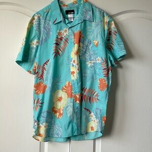 Men's Floral Print Casual Shirt - Turquoise & Orange